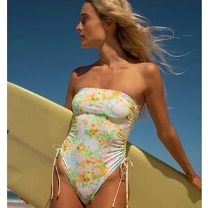 Billabong Floral Strapless One Piece Swimsuit